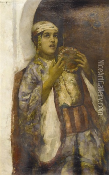 Junge Marokkanerin Mit Tamburin Oil Painting - Frantz Charlet