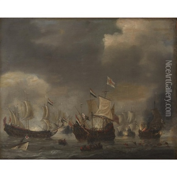 Naval Engagement Oil Painting -  Zeeman