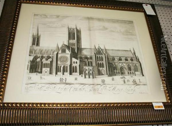 South Prospect Of The Cathedral Church Of St. Mary Lincoln Oil Painting - Johannes Kip