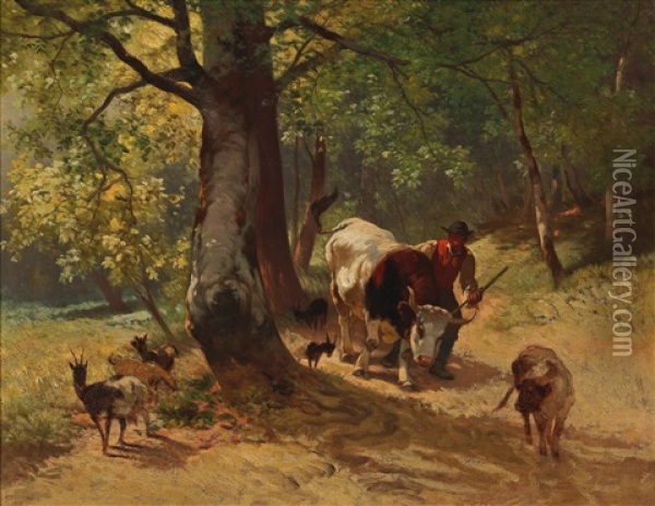 Returning From The Meadow Oil Painting - Conrad Buehlmayer