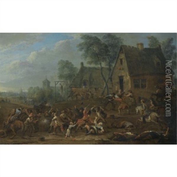 Soldiers Looting A Village Oil Painting - Karel Breydel