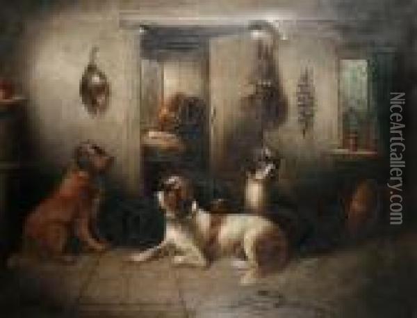Dogs In An Interior Oil Painting - George Armfield