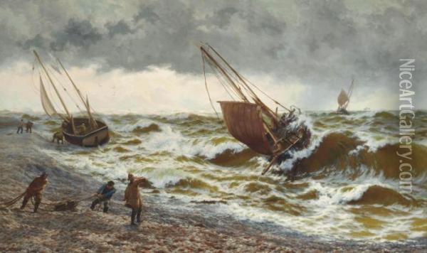A Stormy Morning, Hastings Oil Painting - Thomas Rose Miles