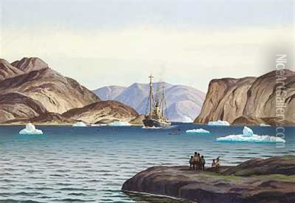 Hvalfangerskib I Upernaviks Skaergaard Oil Painting - Emanuel A. Petersen