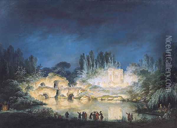 Illumination of the Belvedere at the Petit-Trianon, 1781 Oil Painting - Claude Louis Chatelet