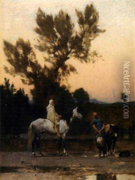 Au Bord De L'oued, Le Soir Oil Painting - Gustave Achille Guillaumet