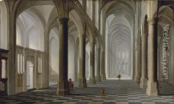 Delen The Interior Of A Gothic Church With Elegant Figures Oil Painting - Dirck Van Delen