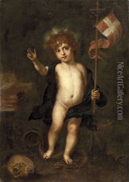 Segnendes Christus-kind Mit Auferstehungsfahne Als Triumphator Uber Den Tod Oil Painting - Anastasio Fontebuoni