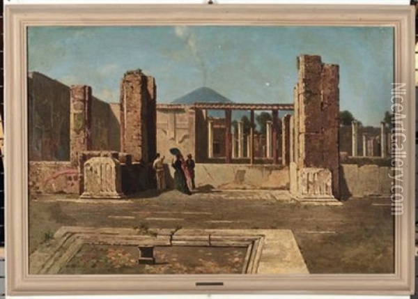 Atrio Della Casa Del Fauno A Pompei Oil Painting - Federico Cortese