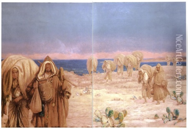 En Route Pour Le Marche Dans Les Dunes De Tanger Oil Painting - Louis Auguste Girardot