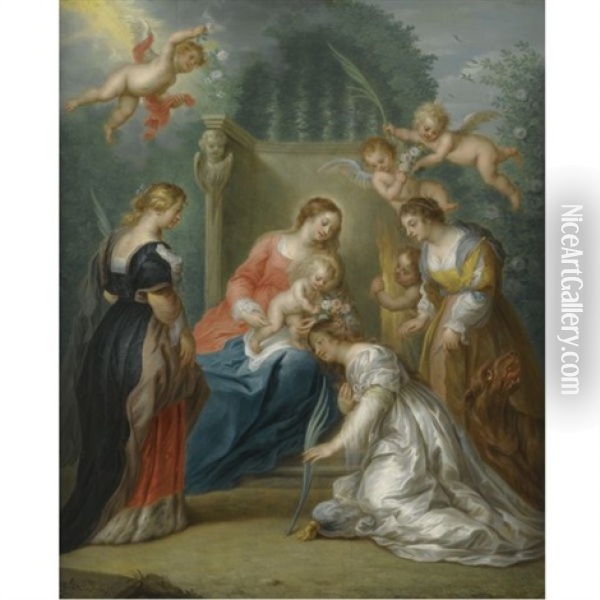 The Virgin And Child With Saints Margaret Of Antioch, Catherine Of Alexandria And Elizabeth Of Hungary Oil Painting - Jacob Andries Beschey