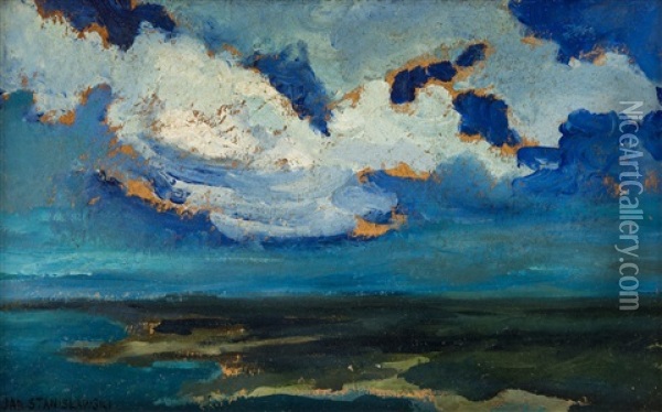 Landscape With River Oil Painting - Jan Stanislawski