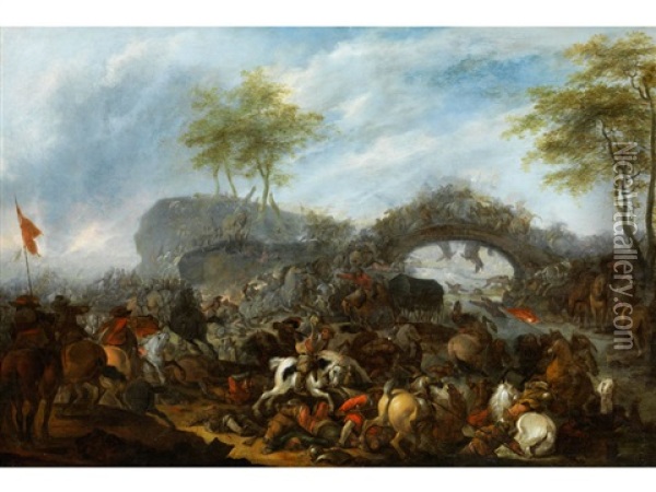 Reiterschlacht An Einer Umkampften Brucke Oil Painting - Jacob Matthias Weyer