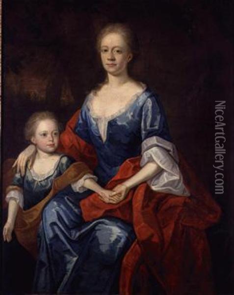Lady Cummings And Daughter Oil Painting - Sir Godfrey Kneller
