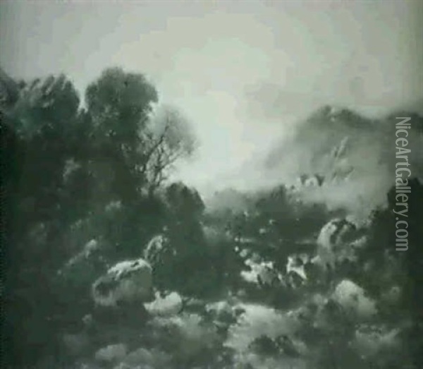 Angler In A Landscape Oil Painting - Joseph Horlor