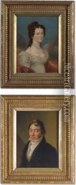 Portraits Of Mr. And Mrs. Charles Carroll: A Pair Oil Painting - Francois-Joseph Kinson