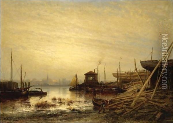 Shipyard In Arnhem Oil Painting - Aleksei Petrovich Bogolyubov
