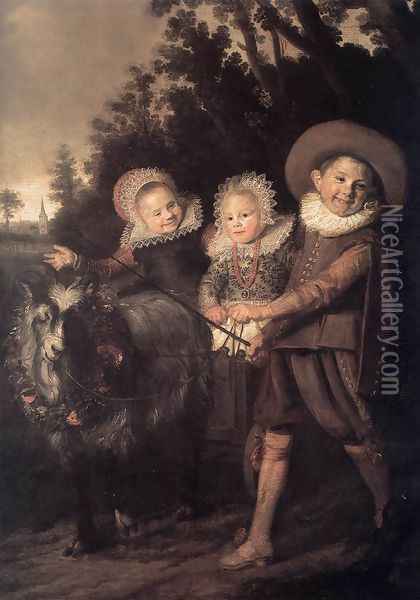 Three Children with a Goat Cart 1620 Oil Painting - Frans Hals