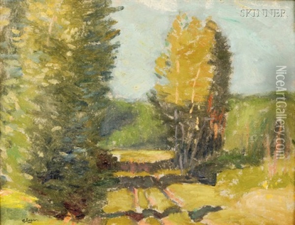 Trees (+ Dirt Path Through Trees; 2 Works) Oil Painting - Robert Henry Logan
