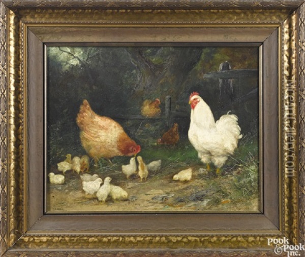 Chickens And Their Chicks Oil Painting - Mary B. Leisz