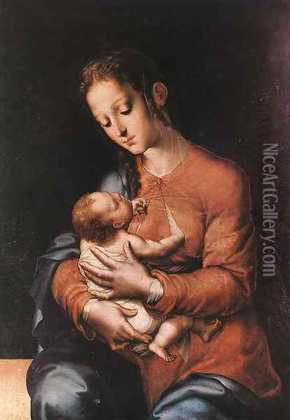 Madonna with the Child c. 1570 Oil Painting - Luis de Morales