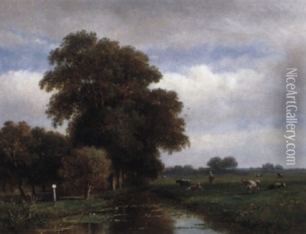Kuhe Auf Der Weide Oil Painting - Johannes Pieter Van Wisselingh