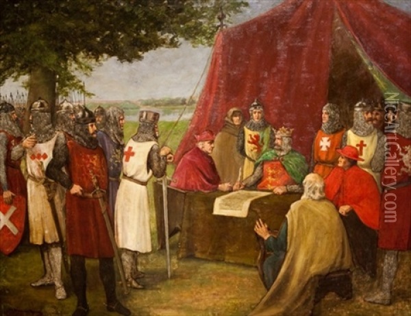 King John Signing The Magna Carta Oil Painting - William Drummond Young