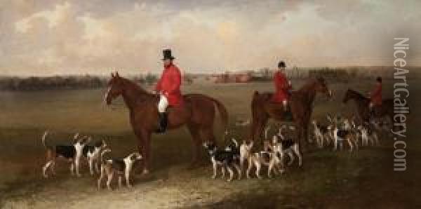 The Suffolk Hunt With Master 
John Josselyn Esq., Whipper-in, Huntsman And Hounds Before Euston Hall Oil Painting - Edward Robert Smythe