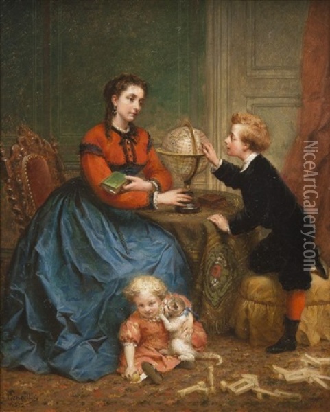 Mere Et Ses Enfants Oil Painting - Felix-Francois-Barthelemy Genaille