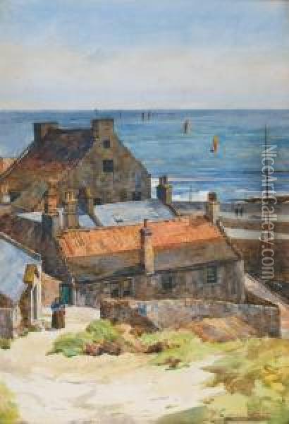 A Coastal Town Scene Oil Painting - J.A. Henderson Tarbet