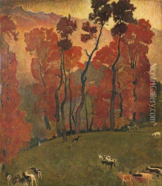 Paysage De Zambotte, Saviese (landscape At Zambotte, Saviese) Oil Painting - Ernest Bieler