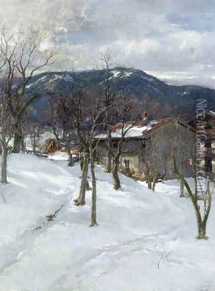Winter landscape near Kutterling, 1899 Oil Painting - Johann Sperl