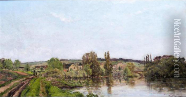 River Landscape Oil Painting - Hippolyte Camille Delpy