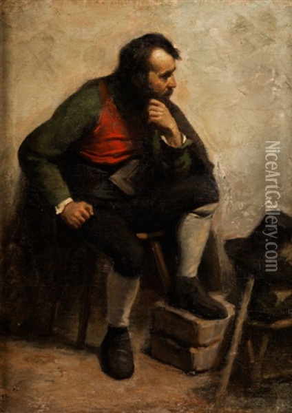 Sitzender Bartiger Mann Neben Hut Und Stock Oil Painting - Gustave Courbet