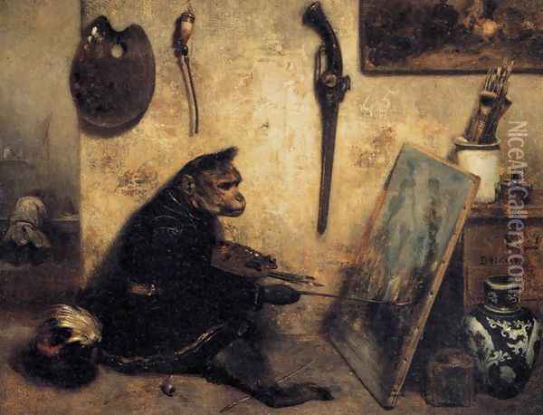 The Monkey Painter 1833 Oil Painting - Alexandre Gabriel Decamps