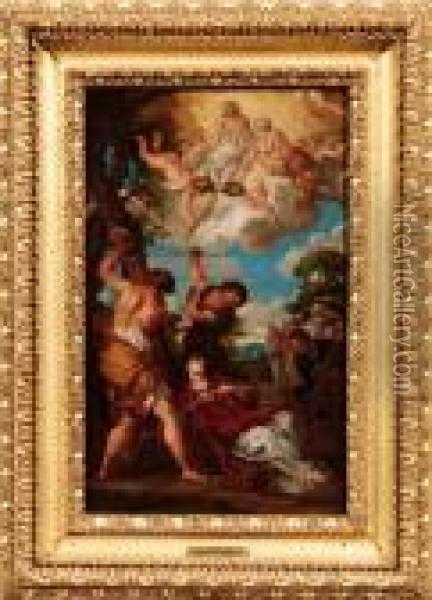 La Lapidazione Di Santo Stefano Oil Painting - Pietro Da Cortona (Barrettini)
