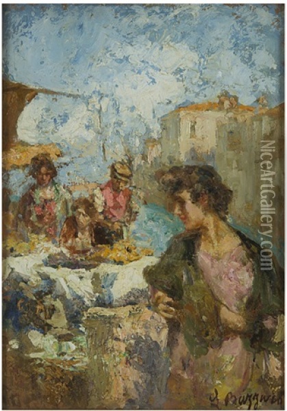 Mercato Della Frutta. Chioggia Oil Painting - Leonardo Bazzaro