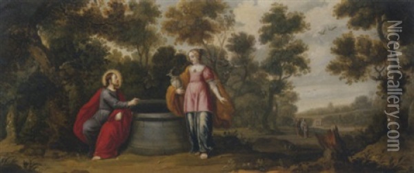 Christ And The Woman Of Samaria Oil Painting - Gaspar van den Hoecke