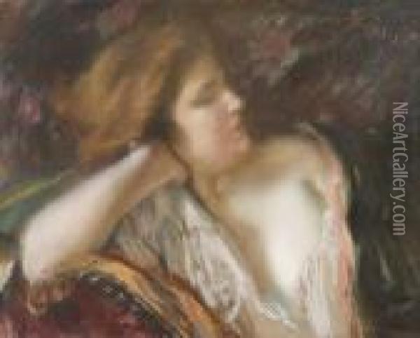 Femme Pensive Dans Un Sofa Oil Painting - Paul Albert Besnard