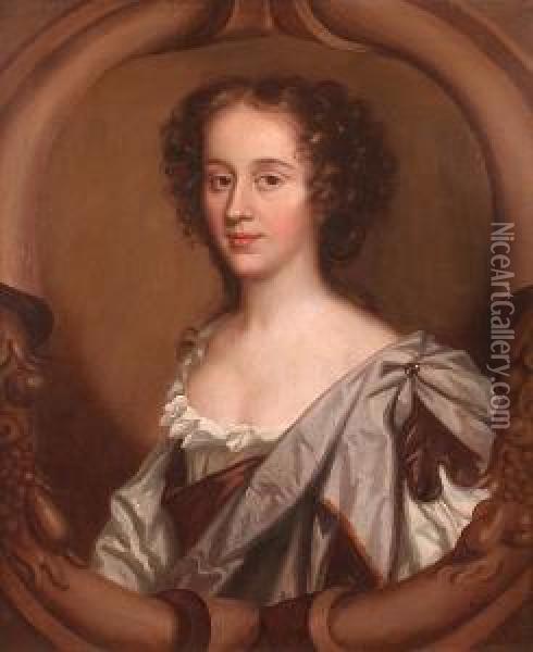 Portrait Of A Lady, Half Length In A Carved Stone Oval Oil Painting - Mary Beale