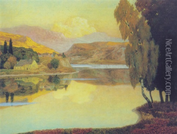 Hauser An Einem Bergsee Oil Painting - Eduard Kasparides