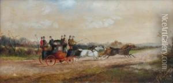 A Stagecoach In A Landscape Oil Painting - Phillip Henry Rideout