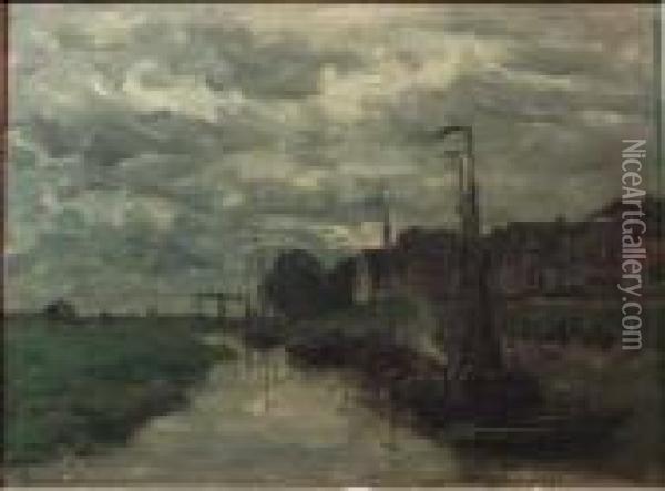 A View Of Hattem (?), At Dusk Oil Painting - Willem Roelofs