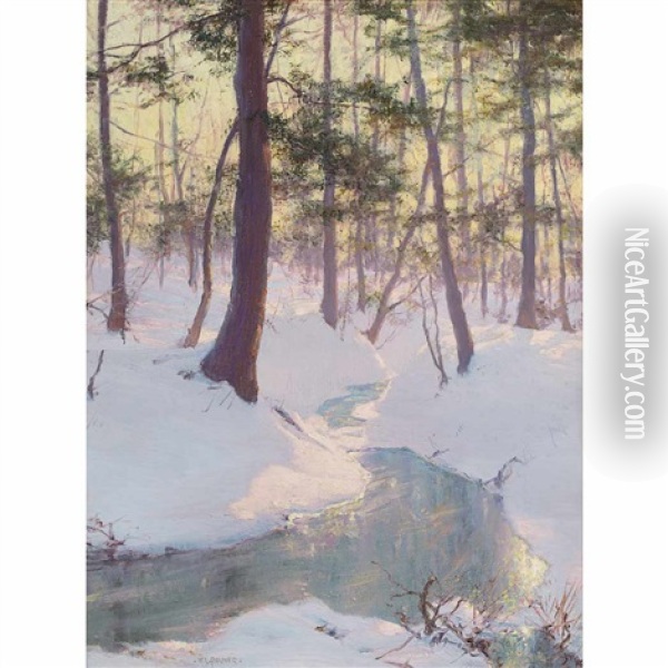 Stream In Winter, Sunset Oil Painting - Walter Launt Palmer