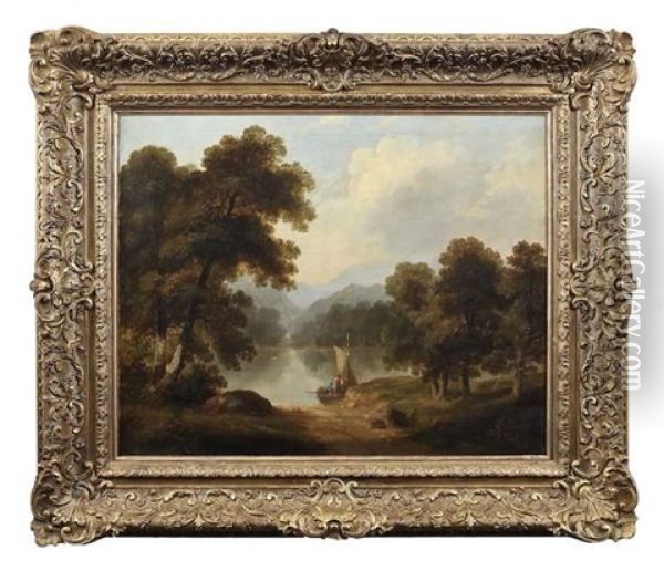 Landscape With Figures In A Boat Oil Painting - James Arthur O'Connor