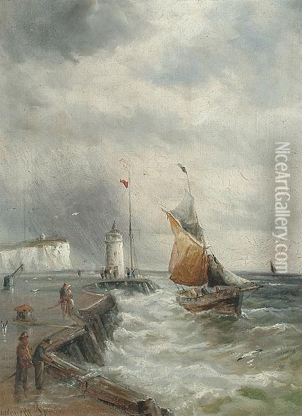A Stormy Harbour Oil Painting - Gustave de Breanski