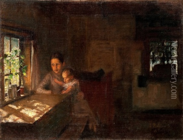 A Study For The Painting Interior Of A Crofter's Cottage Oil Painting - Albert Edelfelt
