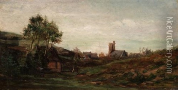 Church In A Landscape Oil Painting - Charles Francois Daubigny