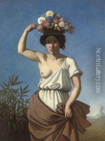 A Pompeiian Beauty Carrying Fruit Oil Painting - August Jernberg