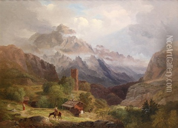 A Study From Swiss Scenery Oil Painting - Alvan Fisher